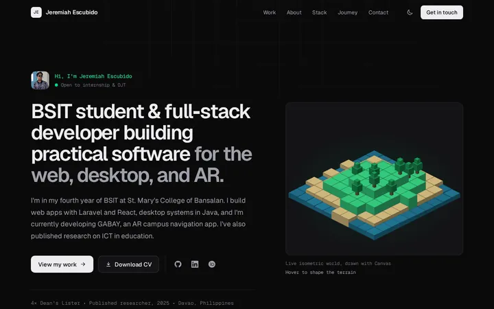Screenshot of this portfolio's hero section